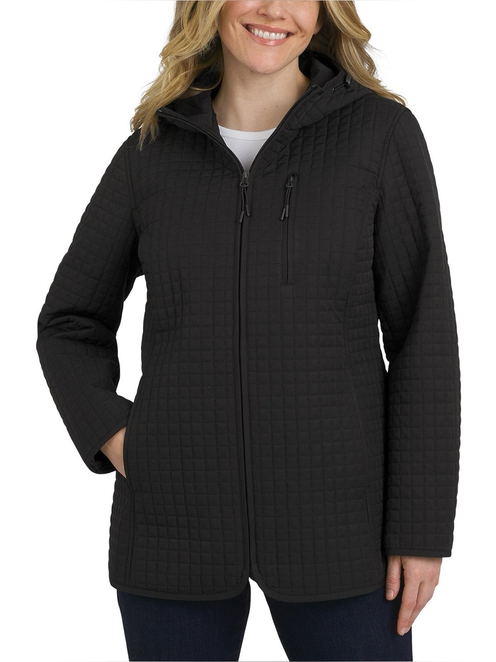 Lands' End Quilted Women's Black Hooded Jacket Like New Size XS